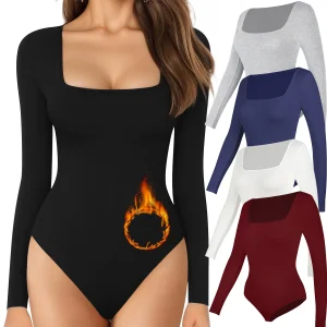 Women’s Square-Neck Long-Sleeve Tummy Control Bodysuit